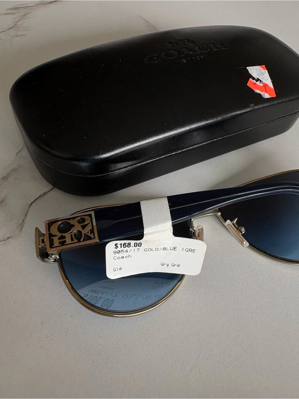 Coach HC7059 Aviator Gold Black Sunglasses with Case
